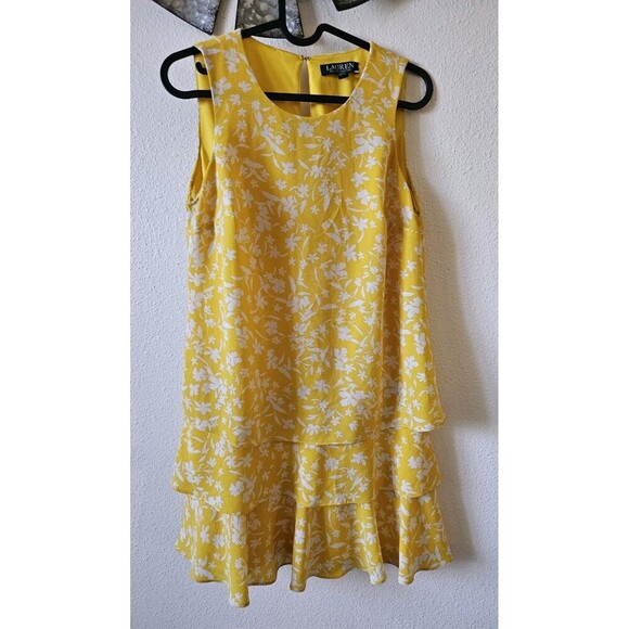 Ralph Lauren Women's Petite 2P Lemon Cream Floral Crepe Shift Dress - Picture 6 of 14